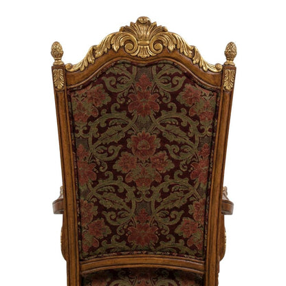 Classic Chestnut Dining Side Chairs with Leather & Jacquard Upholstery, Set of 2