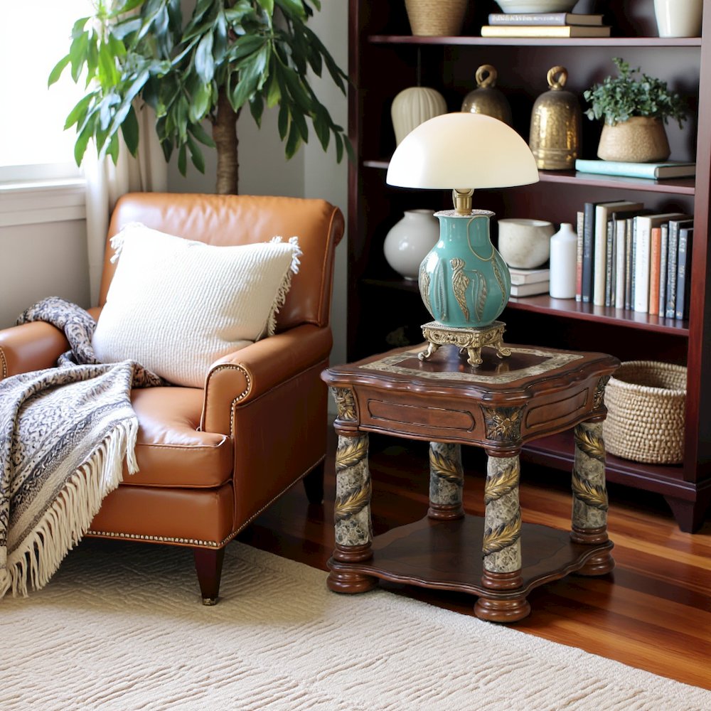 Classic Chestnut Finish Square End Table for Living Room – Solid Wood Design