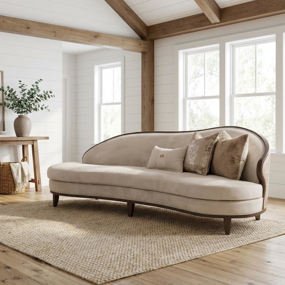 Camellia Field Asymmetrical Velvet Sofa - Porcini/Warm Pecan