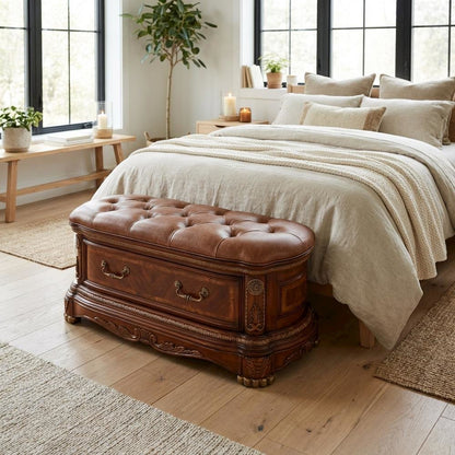 Cortina Leather Bedside Bench - Honey Walnut