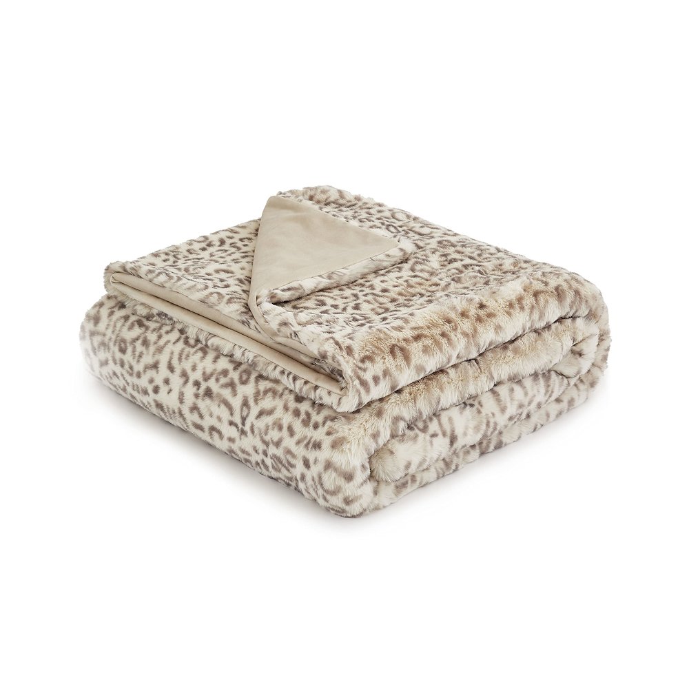 Snow Leopard 54"x72" Faux-Fur Throw - Natural