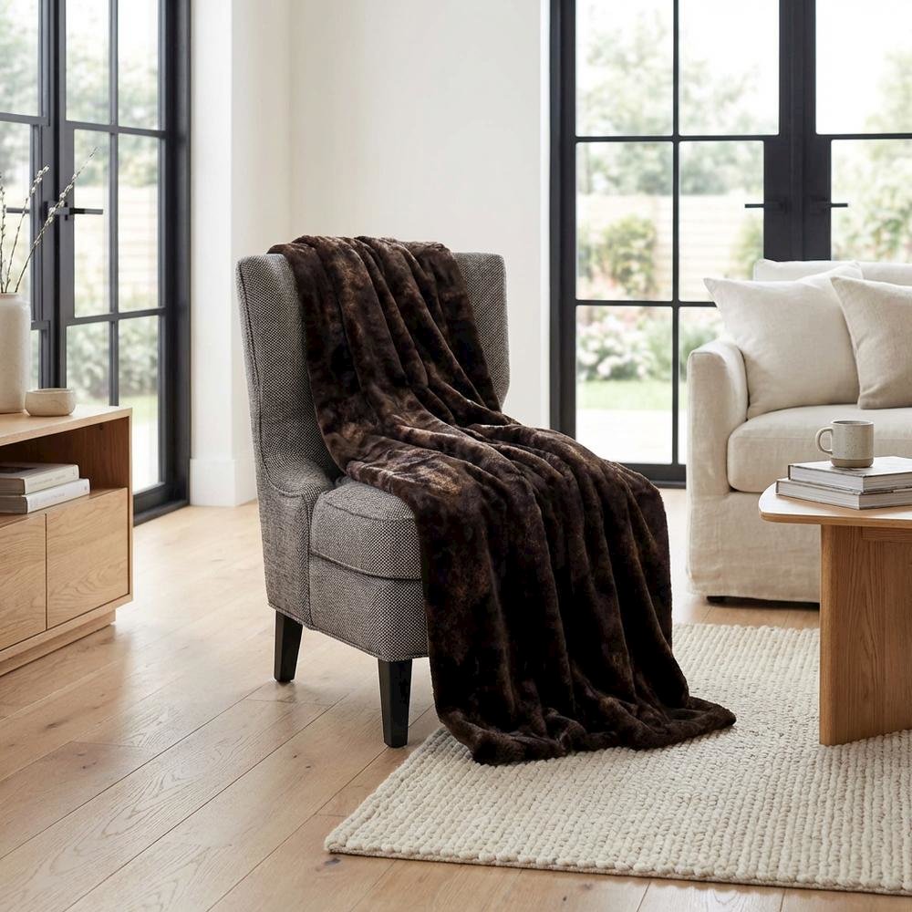 Bailey 56"x72" Faux-Fur Throw - Dark Brown