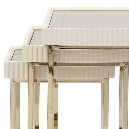 Beige Nesting End Tables Set of 3, Gold Side Tables for Living Room