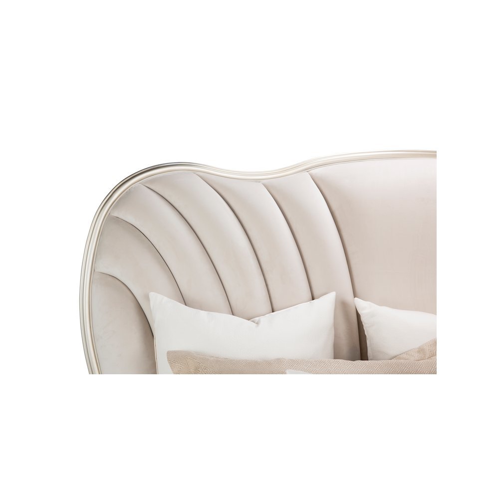 Cream Bed Frame with Velvet Upholstery and King Platform Structure
