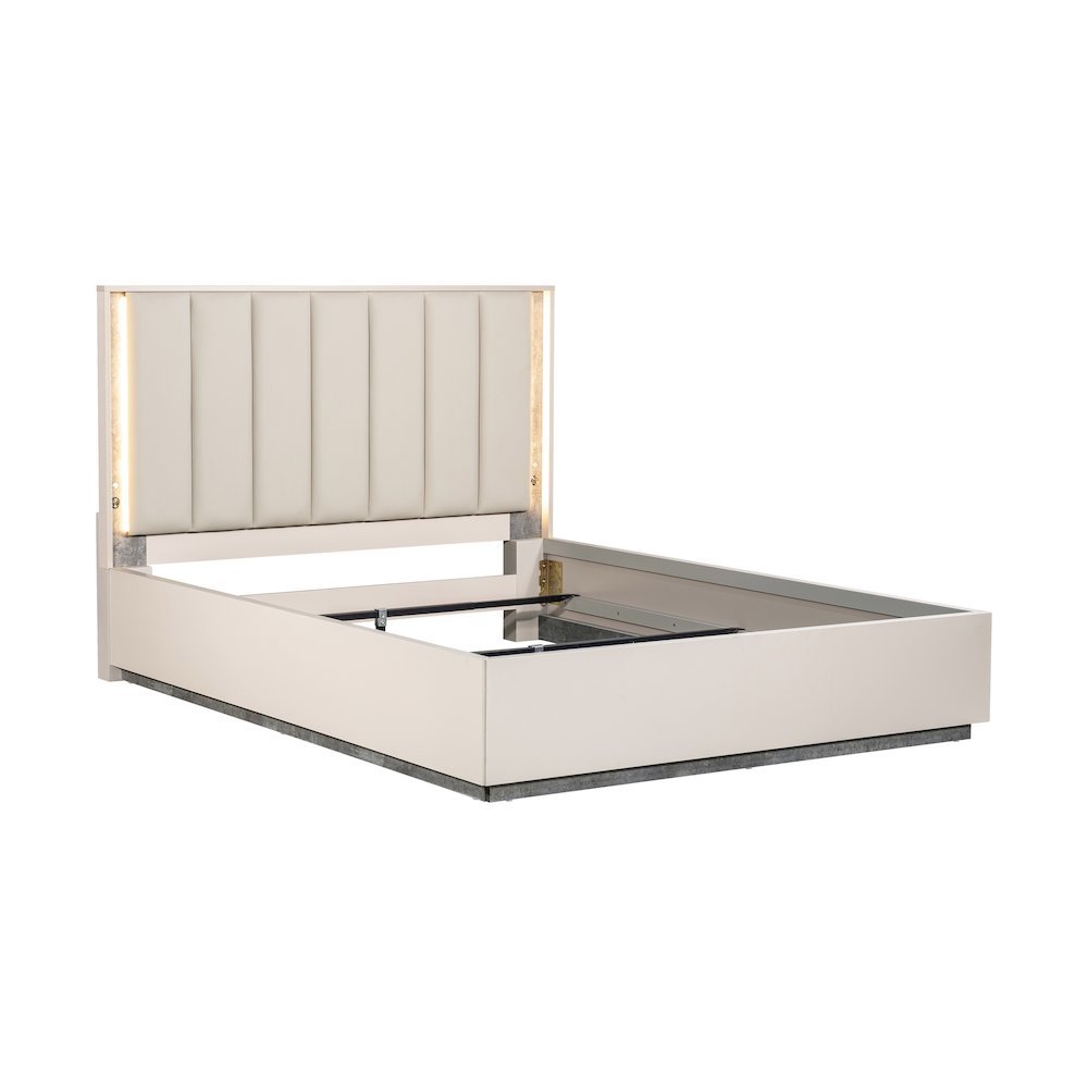 Pavira Queen Bed with LED Lights - Stone
