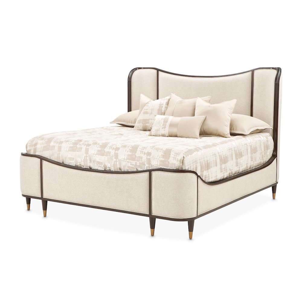 Camellia Field Queen Upholstered Bed - Warm Pecan