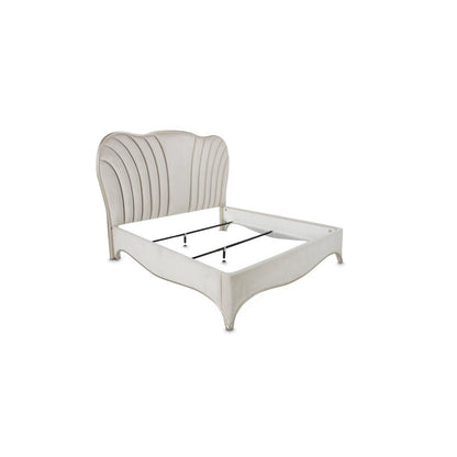 London Place Queen Velvet Panel Bed - Creamy Pearl