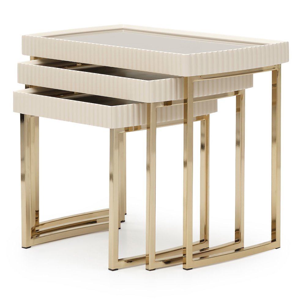Beige Nesting End Tables Set of 3, Gold Side Tables for Living Room