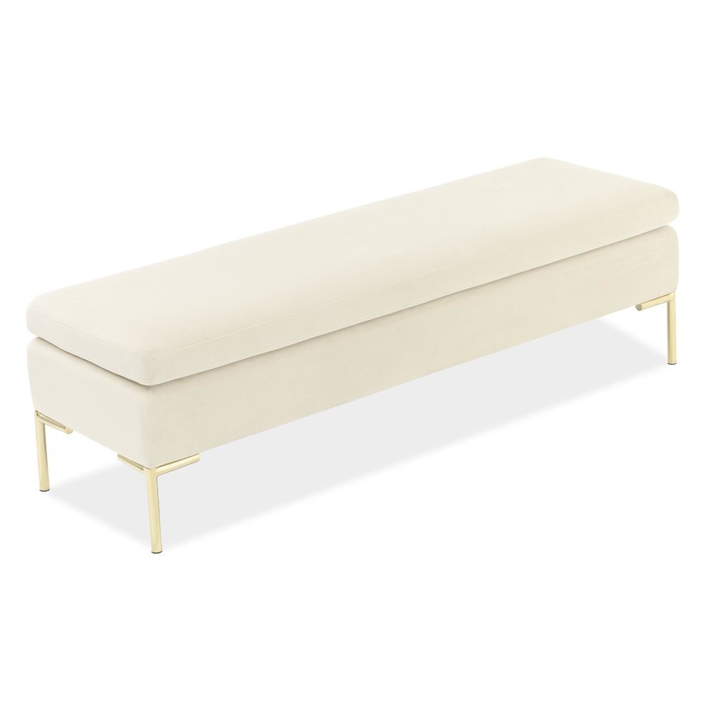 Zennia Velvet Accent Bench - Ivory/Gold