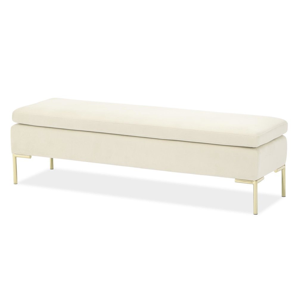 Zennia Velvet Accent Bench - Ivory/Gold