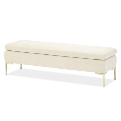 Zennia Velvet Accent Bench - Ivory/Gold