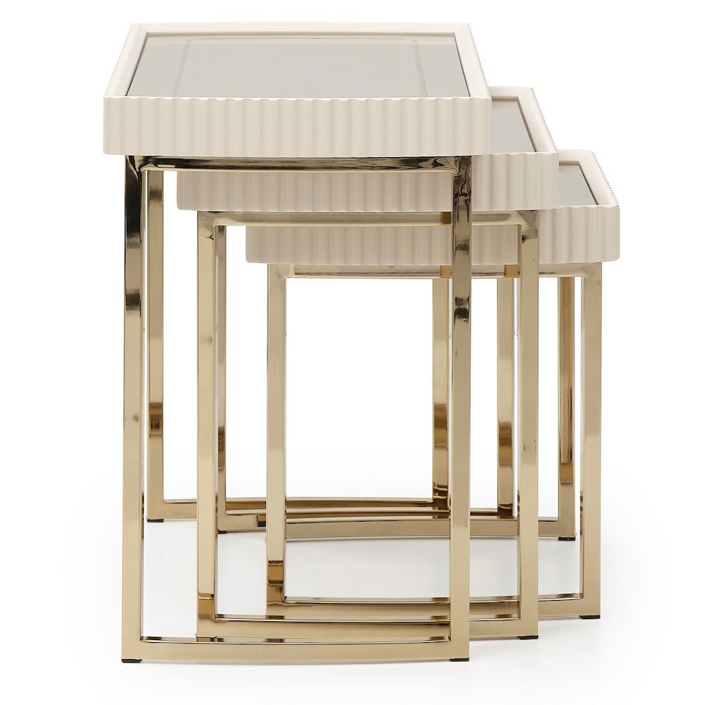 Beige Nesting End Tables Set of 3, Gold Side Tables for Living Room