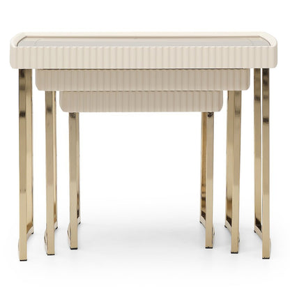 Beige Nesting End Tables Set of 3, Gold Side Tables for Living Room