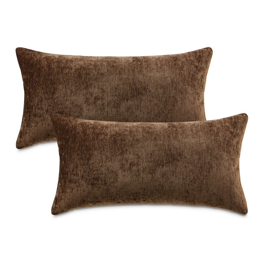 The Smith 13"x24" Oblong Chenille Pillow, Set of 2 - Chocolate