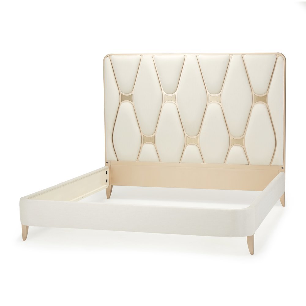 Champagne Color King Platform Bed with Headboard and Frame Design