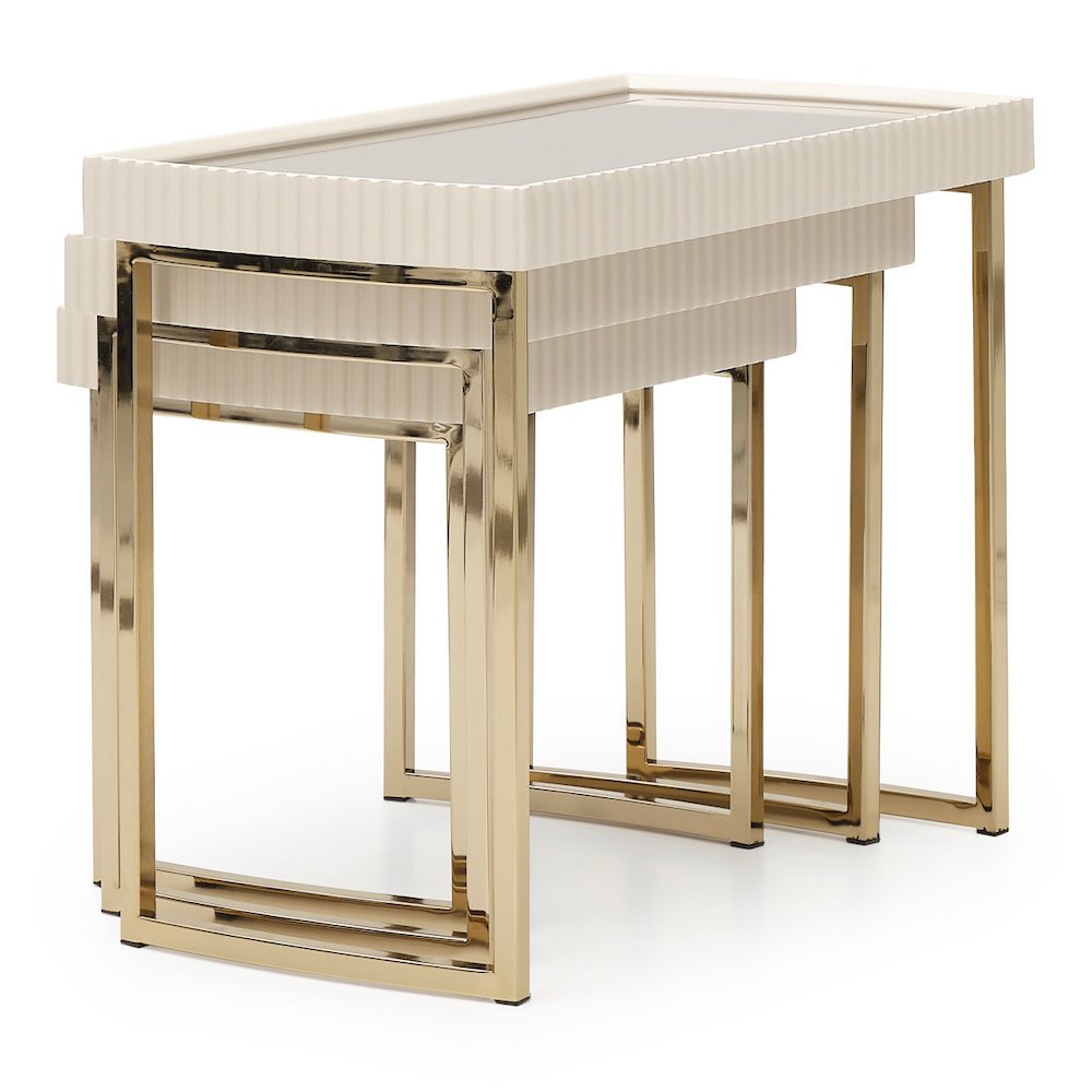 Beige Nesting End Tables Set of 3, Gold Side Tables for Living Room