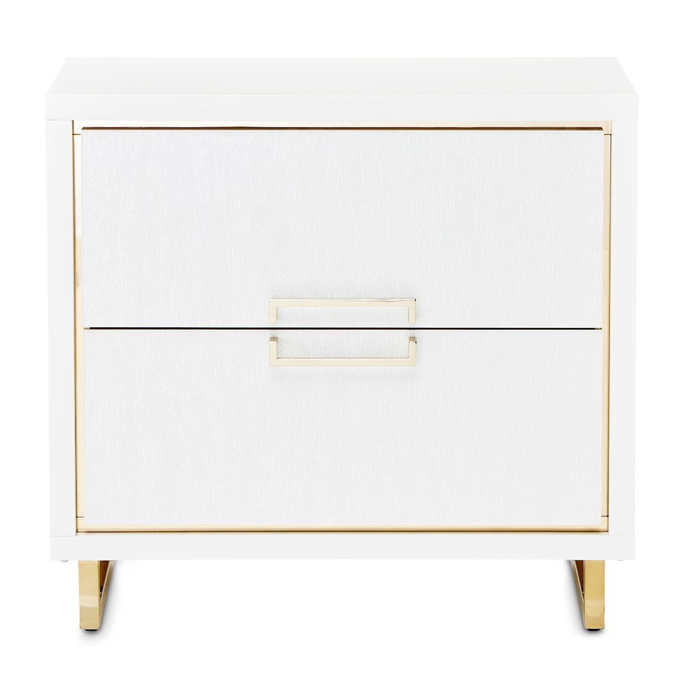 White Bedside Table – Gold and White 2 Drawer Nightstand for Bedroom