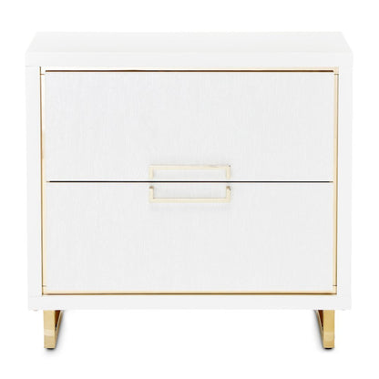 White Bedside Table – Gold and White 2 Drawer Nightstand for Bedroom