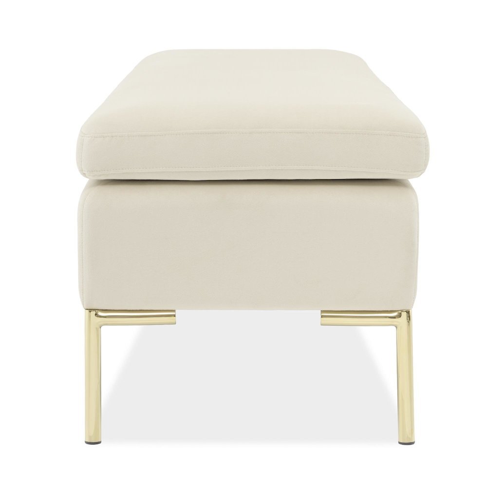 Zennia Velvet Accent Bench - Ivory/Gold