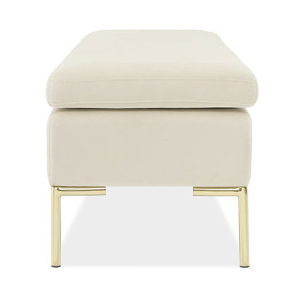 Zennia Velvet Accent Bench - Ivory/Gold