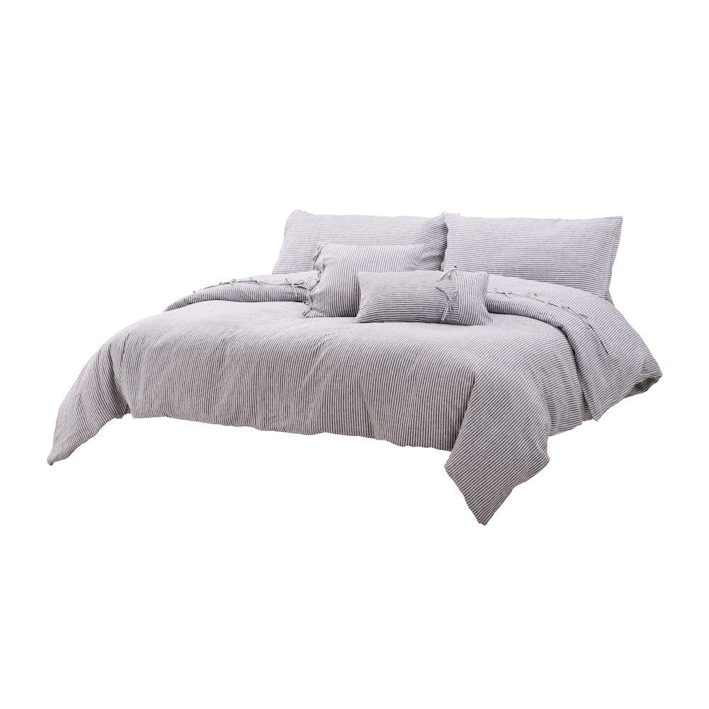 Grant 5-Piece Queen Linen Duvet Set - Charcoal