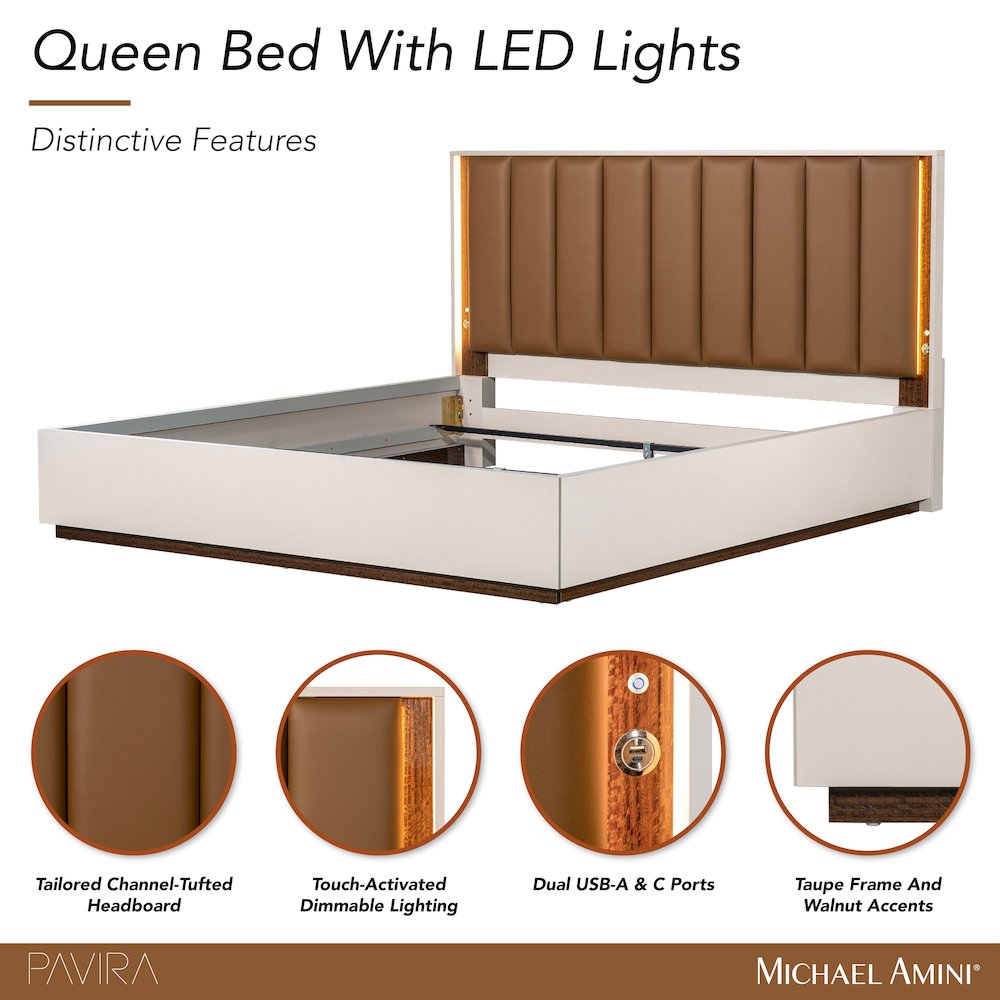 Pavira Queen Bed with LED Lights - Walnut
