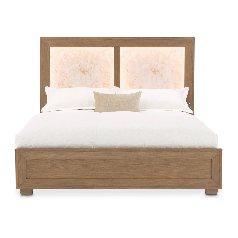 Portrait Eastern King Panel Bed with LED Lights - Sienna Brown