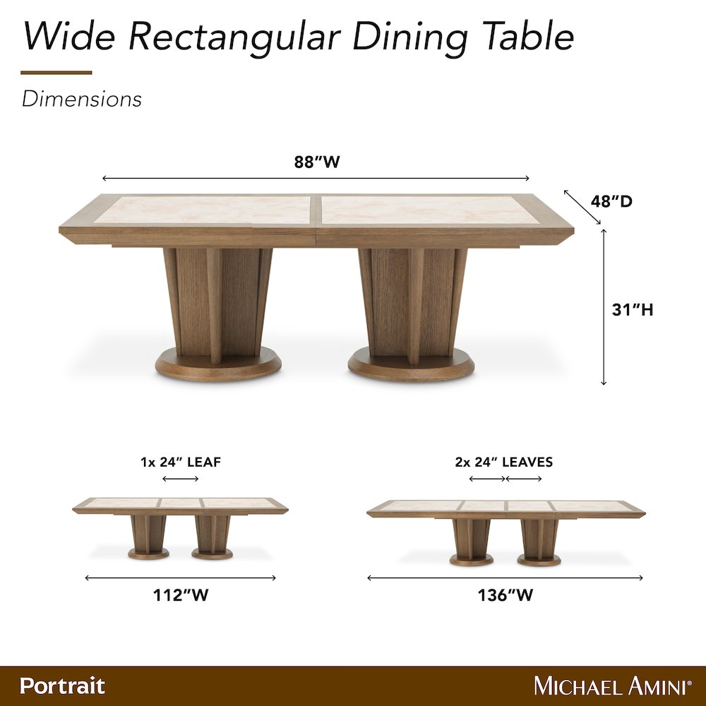 Portrait Wide Rectangular Dining Table - Sienna Brown