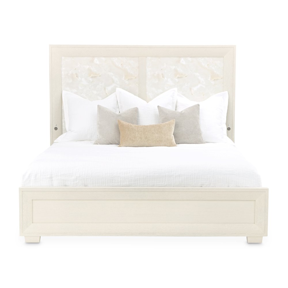 Portrait King Panel Bed with LED Lights - Alabaster White