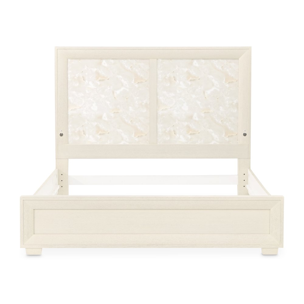 Portrait King Panel Bed with LED Lights - Alabaster White