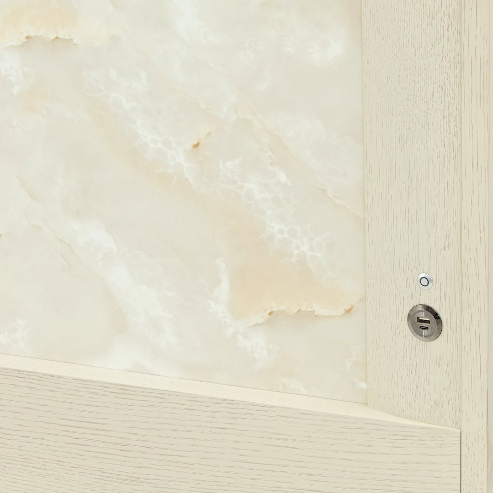 Portrait King Panel Bed with LED Lights - Alabaster White