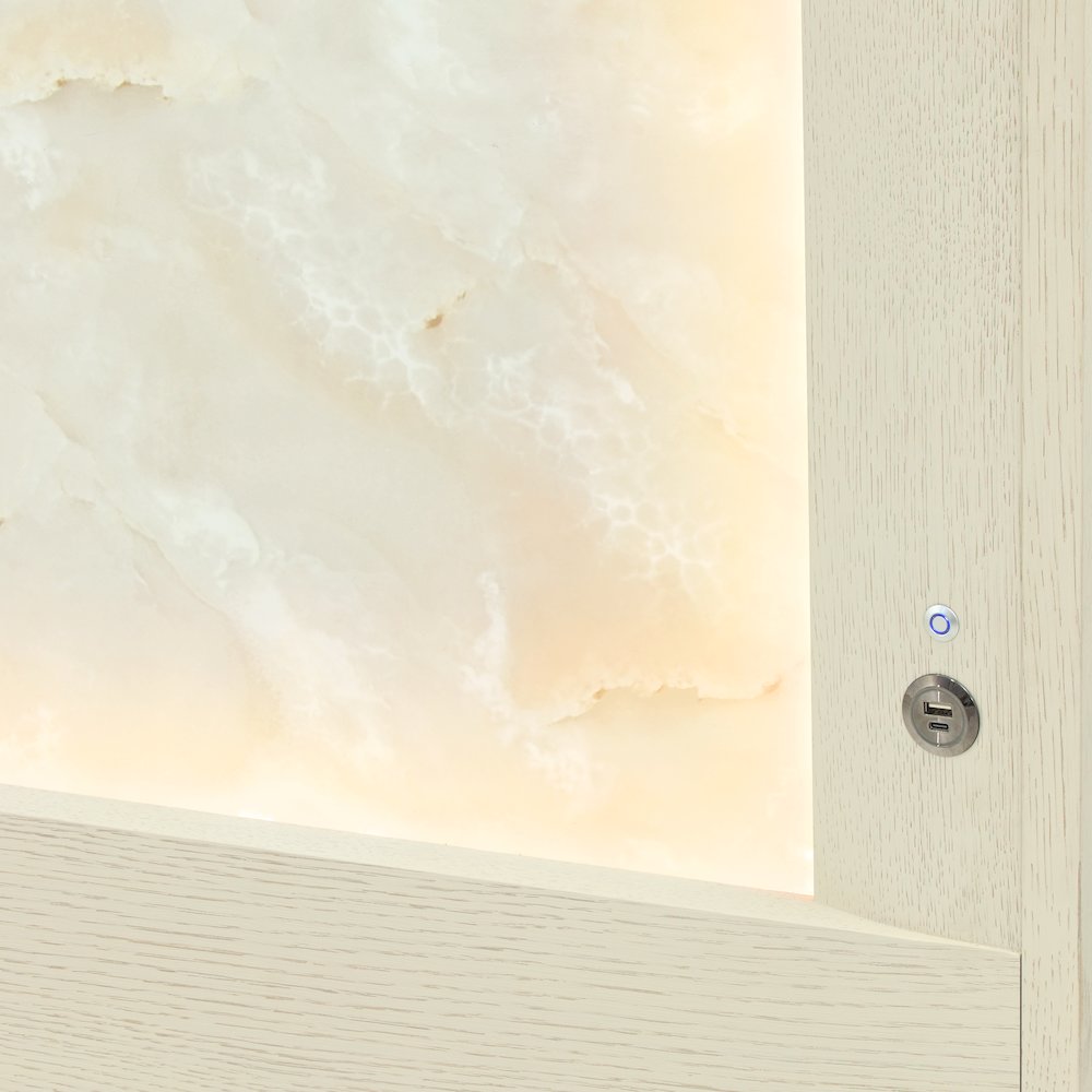 Portrait King Panel Bed with LED Lights - Alabaster White