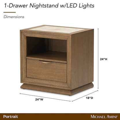Portrait 1-Drawer Nightstand with LED Lights - Sienna Brown
