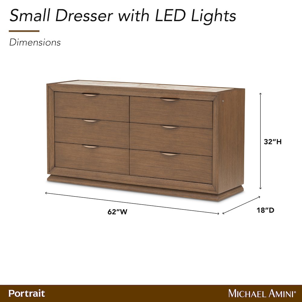 Portrait Small Dresser with LED Lights - Sienna Brown