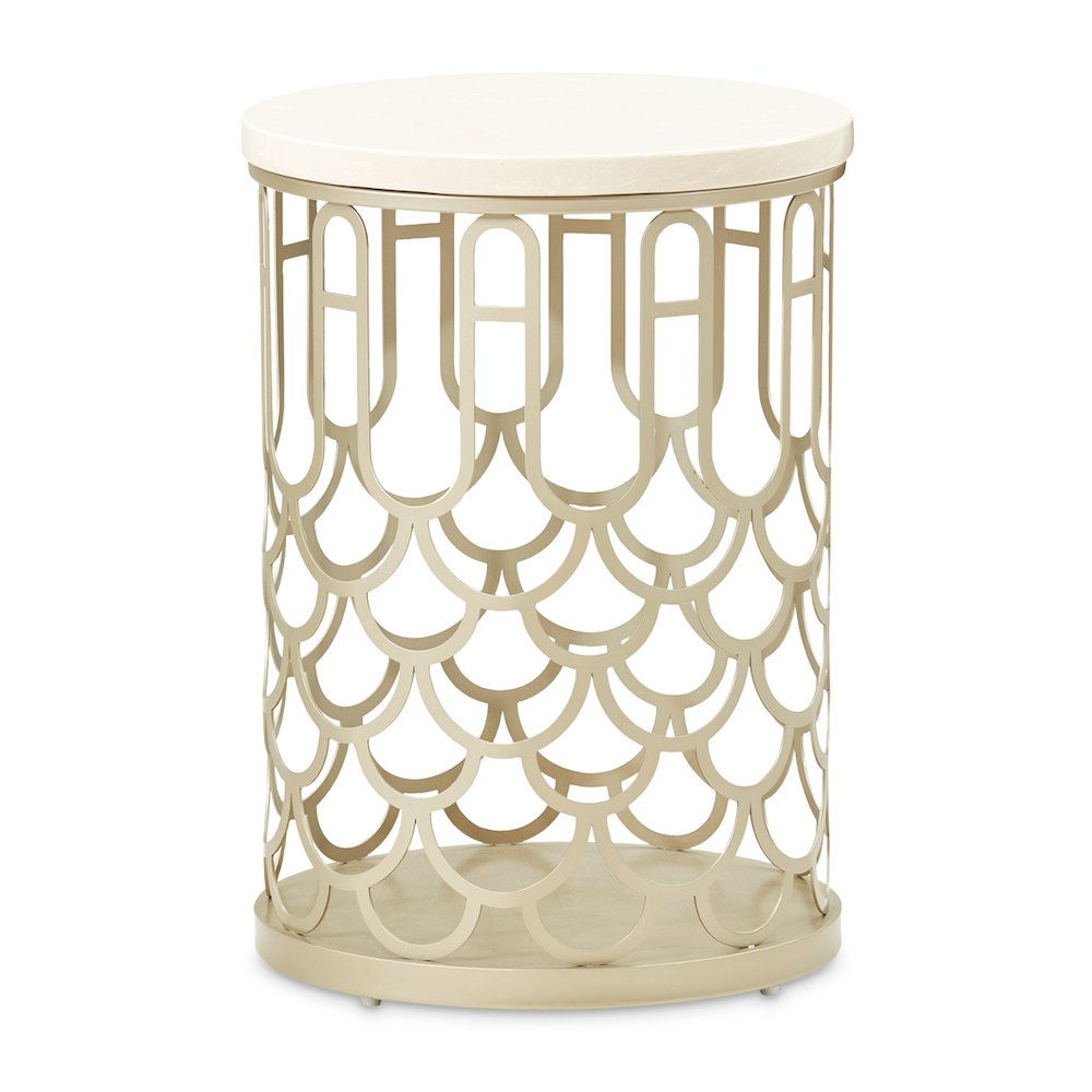 La Marisia Marble Chairside Table - Creamy Pearl/Champagne