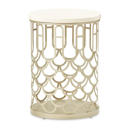 La Marisia Marble Chairside Table - Creamy Pearl/Champagne