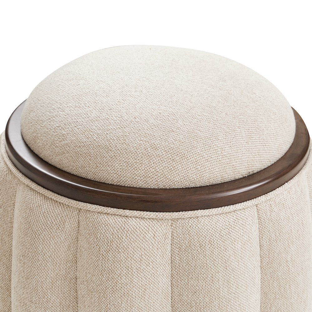 Camellia Field Round Bench - Linen/Warm Pecan