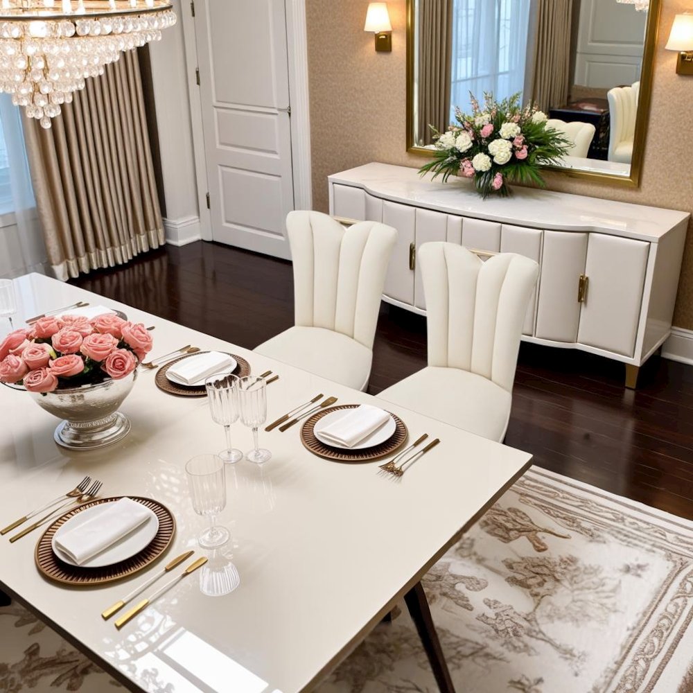Elegant Upholstered Dining Chairs Set of 2 – Champagne Finished Side Chairs