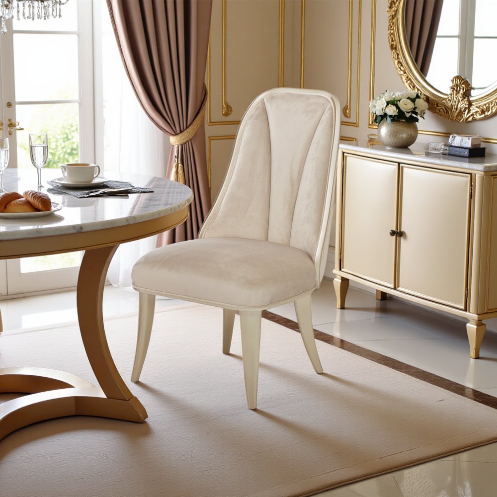 Velvet Chairs Set of 2, Beige Chairs for Dining Table with Tall Back