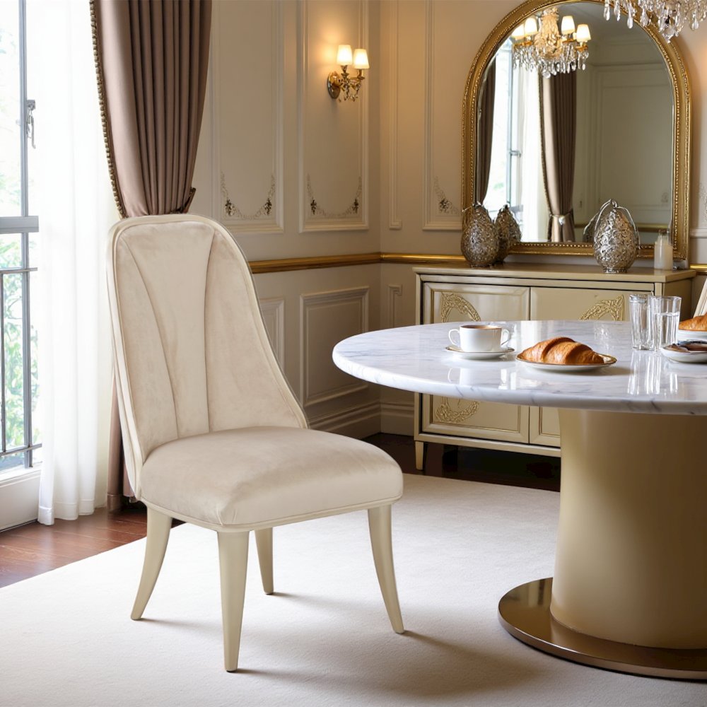 Velvet Chairs Set of 2, Beige Chairs for Dining Table with Tall Back