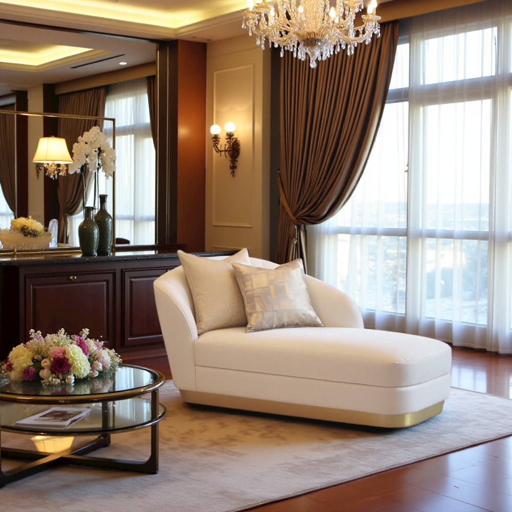 Elegant Chaise Indoor – Beige Fainting Couch and Corner Chaise Lounge Chair