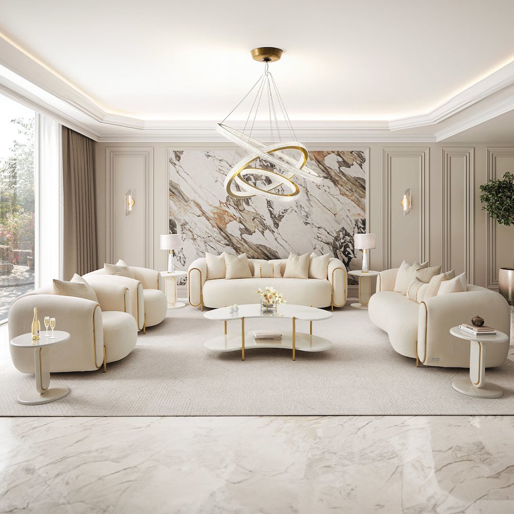 Sassani Loveseat - Crepe/Gold