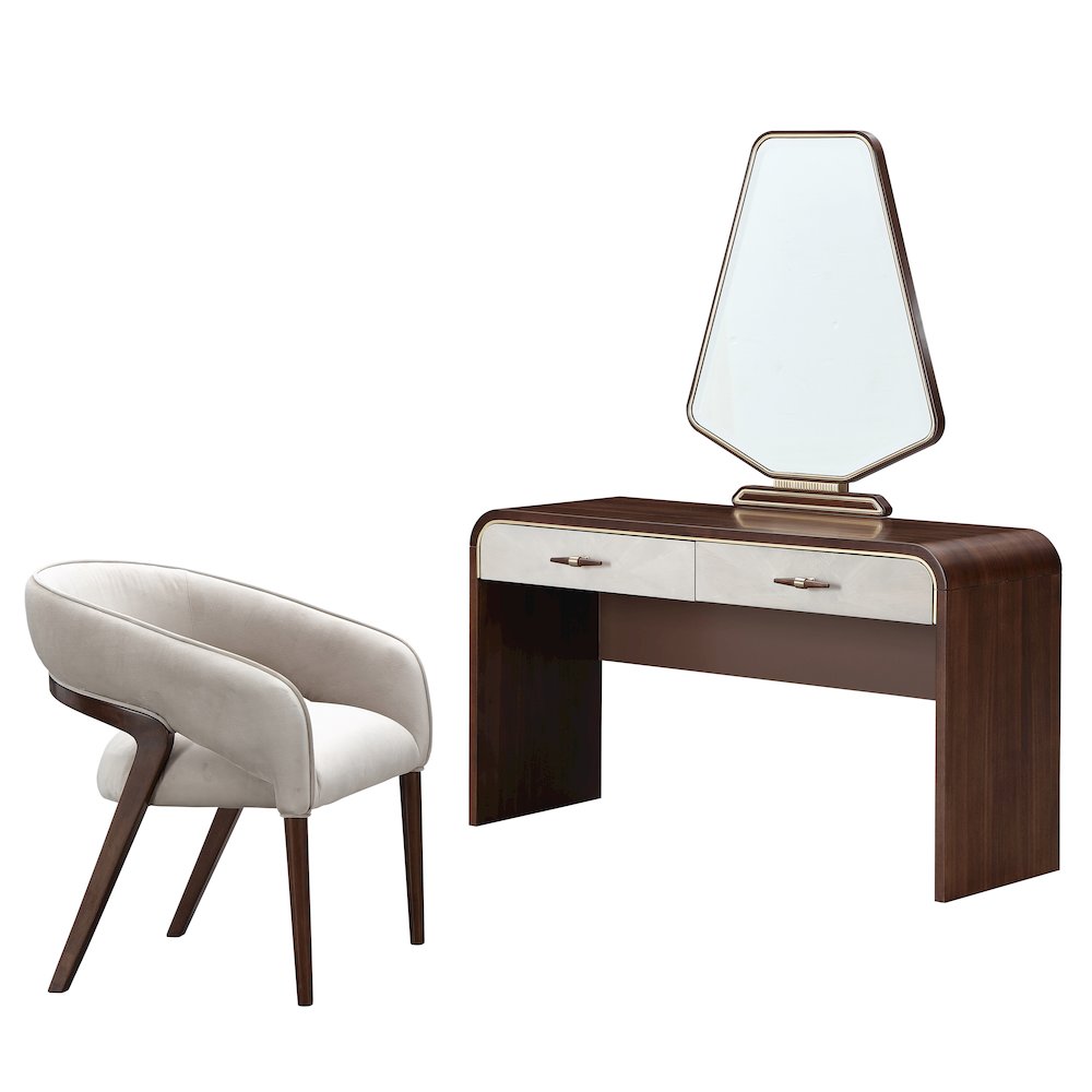 Houston Vanity Table with Mirror & Chair - Walnut
