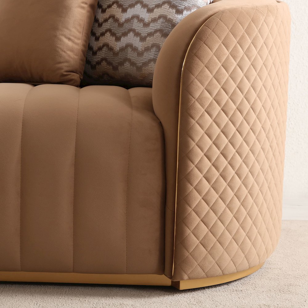 Ariana Velvet Loveseat - Caramel/Gold
