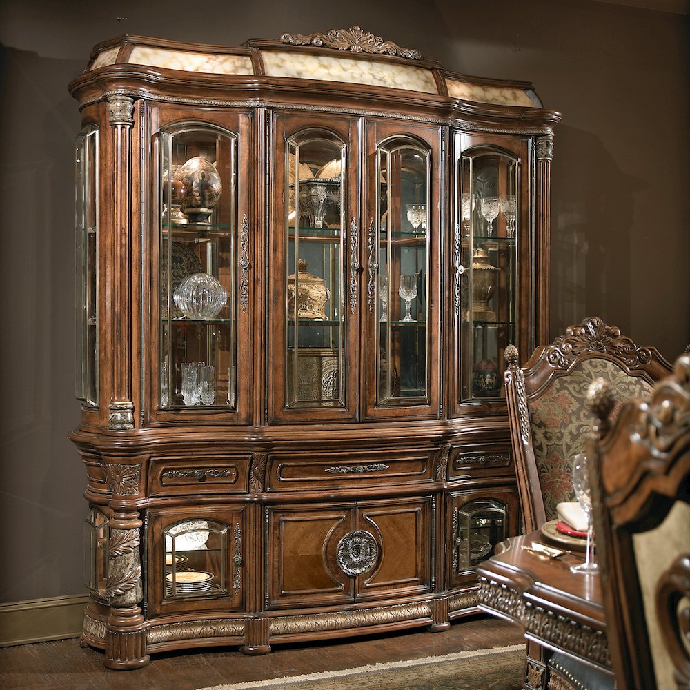 Villa Valencia China Cabinet with Lighted Top - Classic Chestnut