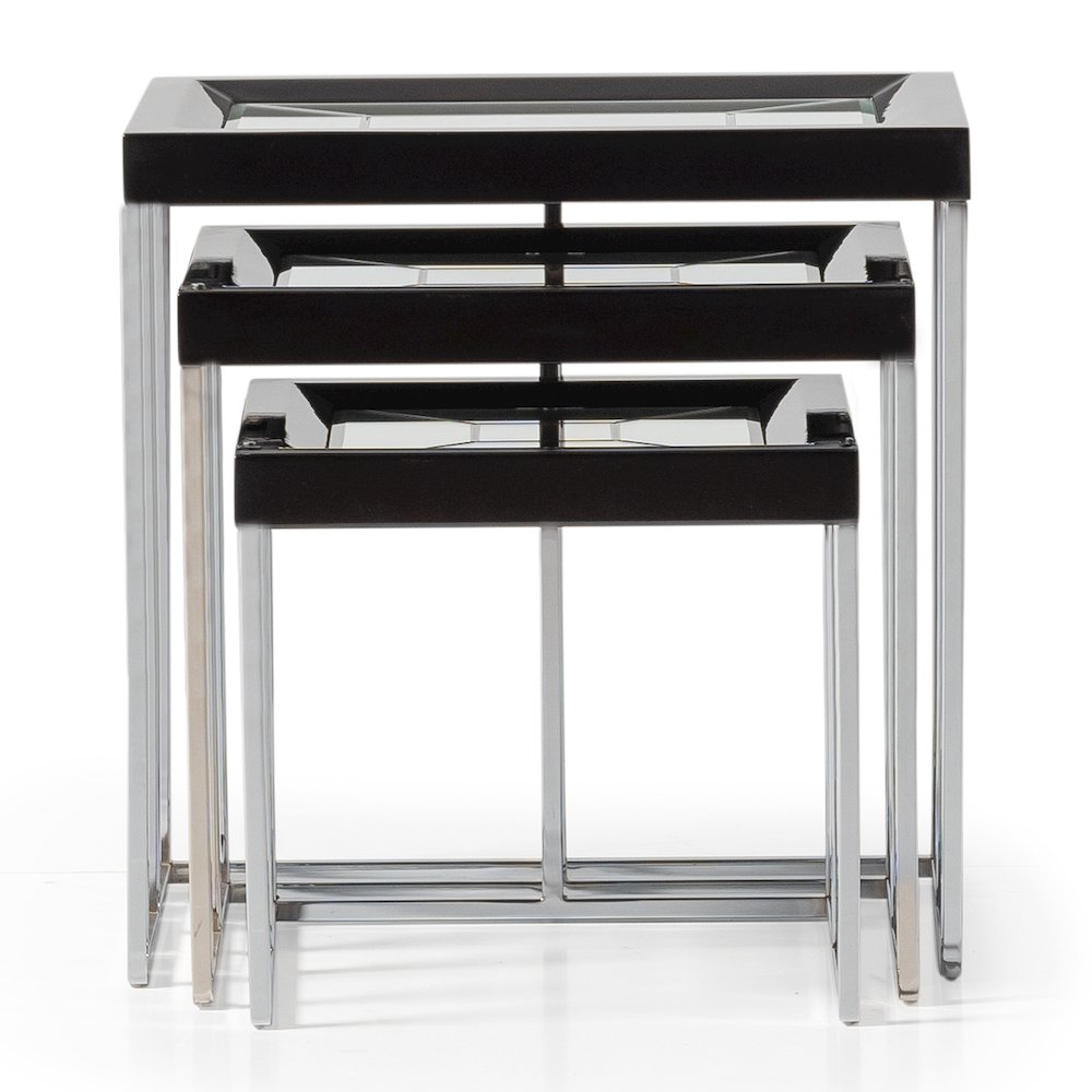 Carmela Nesting Tables, Set of 3 - Glossy Charcoal Sand