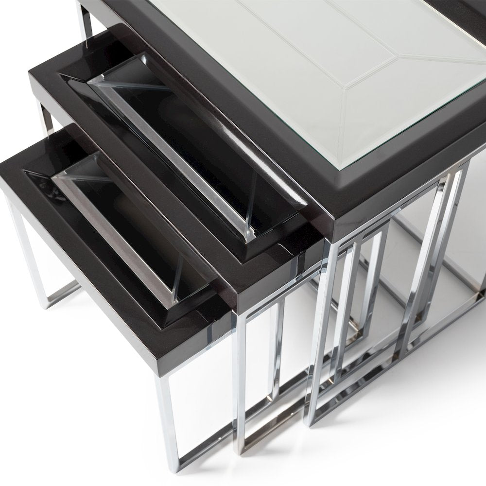 Carmela Nesting Tables, Set of 3 - Glossy Charcoal Sand