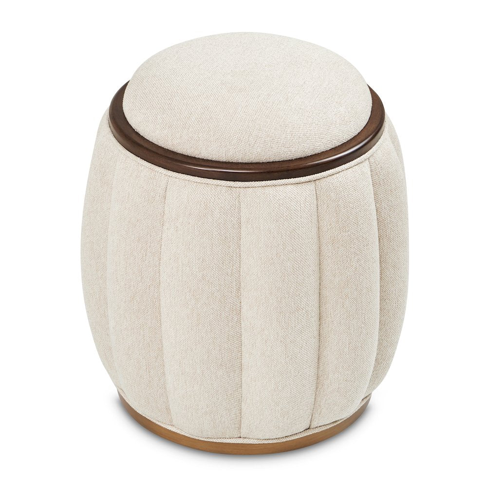 Camellia Field Round Bench - Linen/Warm Pecan