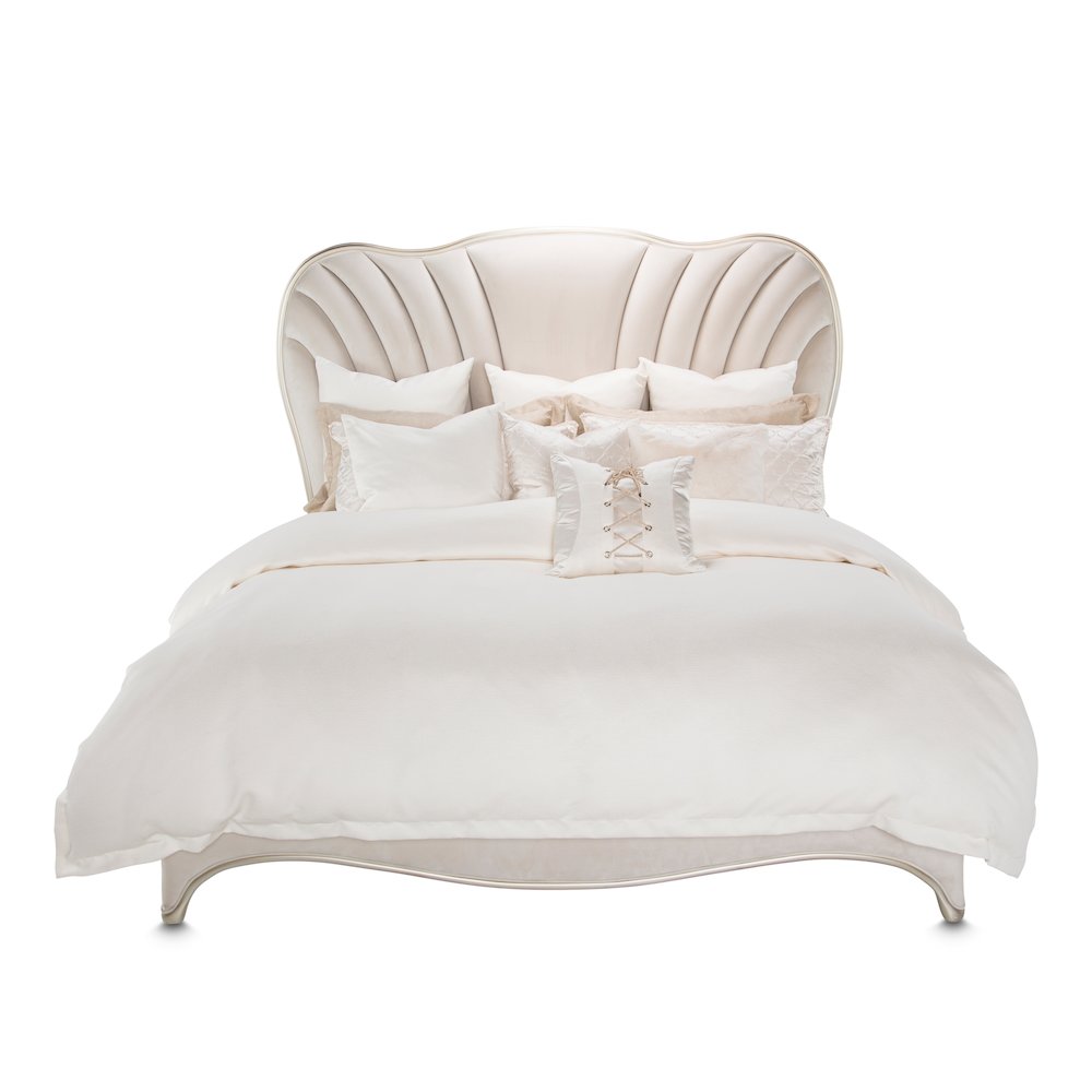 London Place Cal. King Velvet Panel Bed - Creamy Pearl