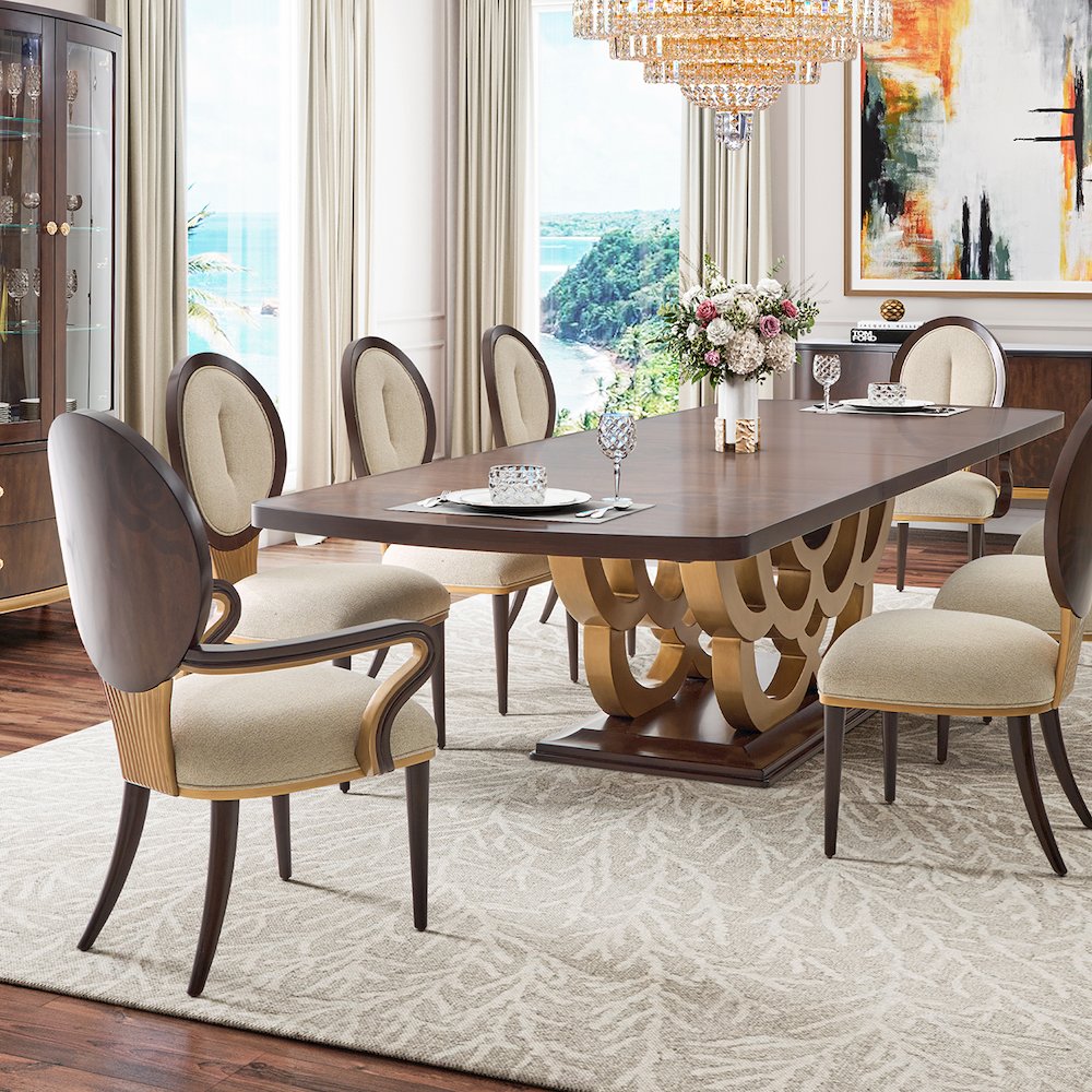 Camellia Field Dining Arm Chair, Set of 2 - Linen/Warm Pecan